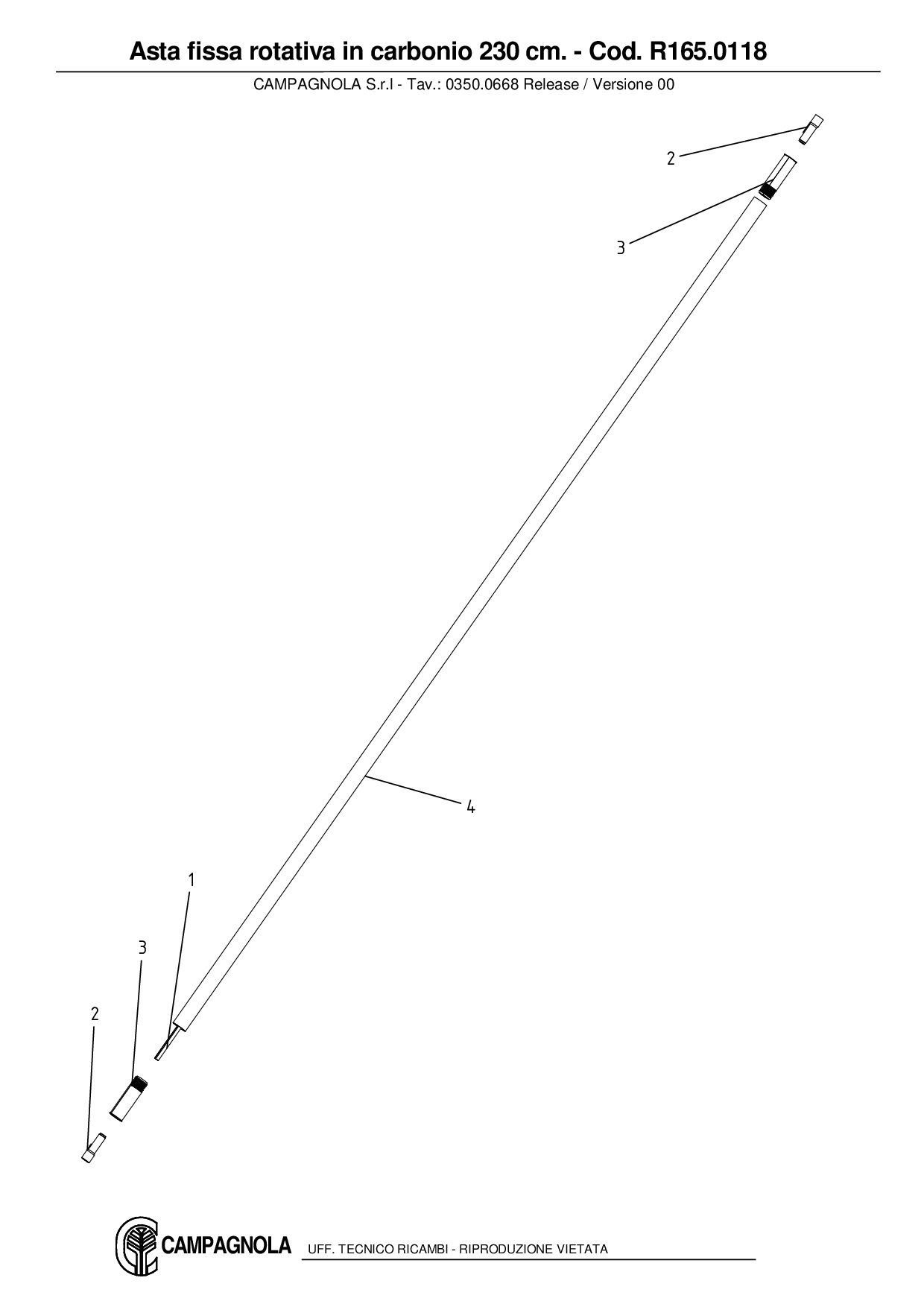R165.0118_Asta fissa rotativa in carbonio 230 cm.